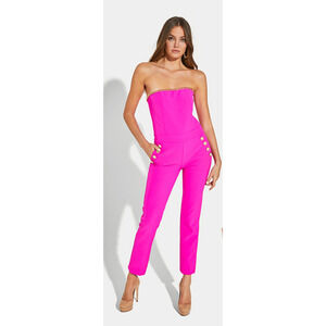 Generation Love Alexis Strapless Crepe Jumpsuit Cropped‎ Magenta Pink Large NEW